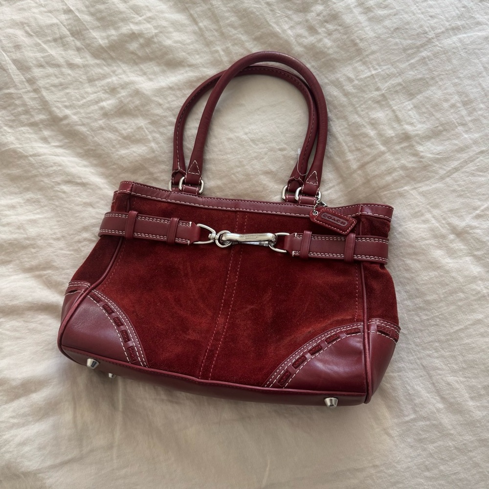 Vintage Coach Hampton Boudreaux Red Suede Carryall Satchel